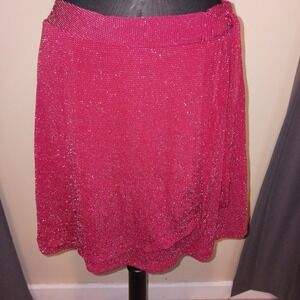 SO Red Metallic Bling Sparkle Faux Wrap Mini Skirt Large Shimmer Party Night Out